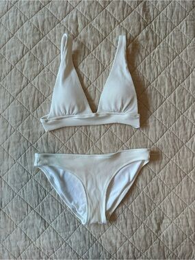Aerie White Ribbed Triangle Bikini Set - Women's Swim